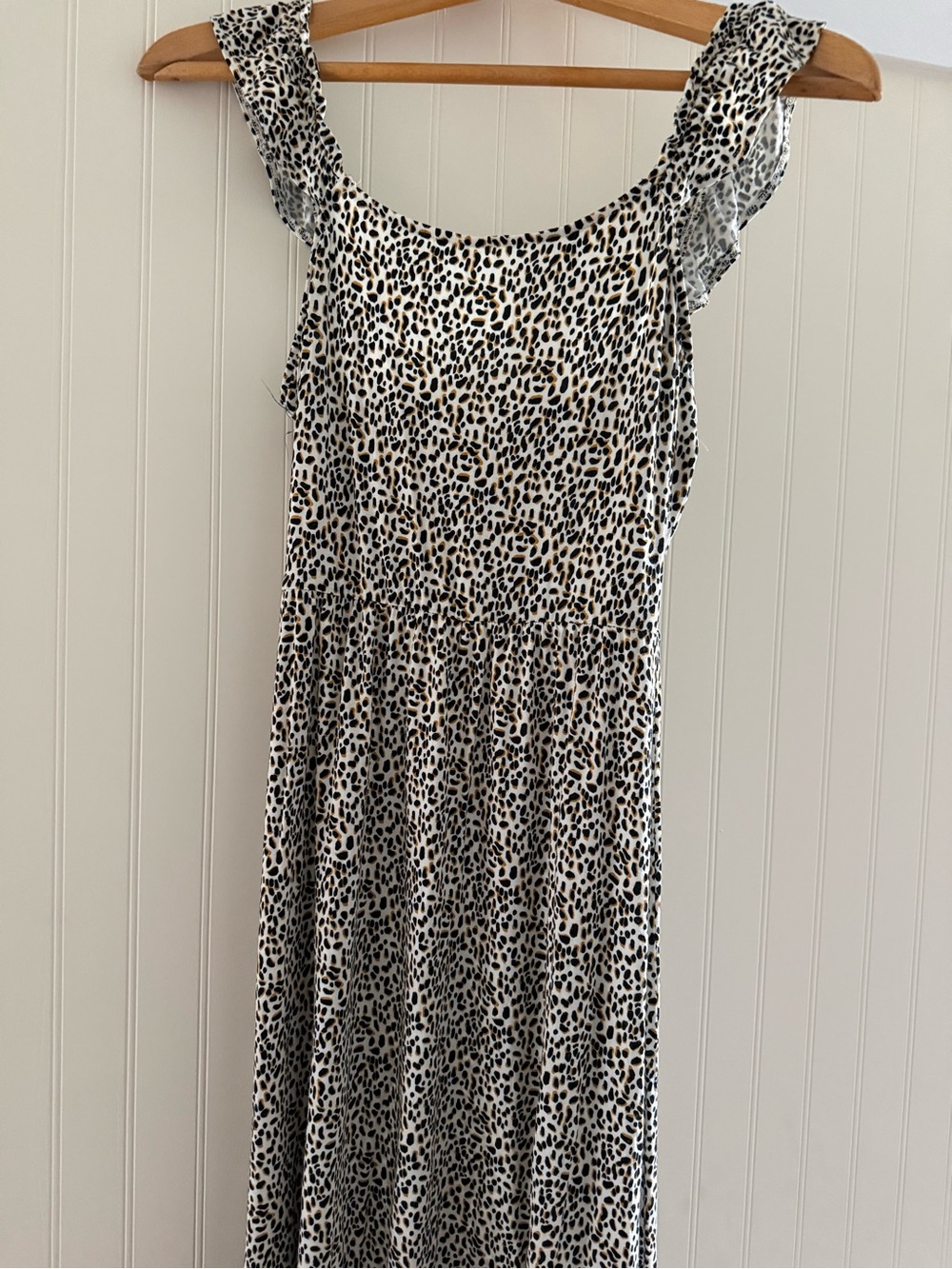 Maurices Black and White Leopard Print Ruffle Sleeve Smocked Back Dress Indie